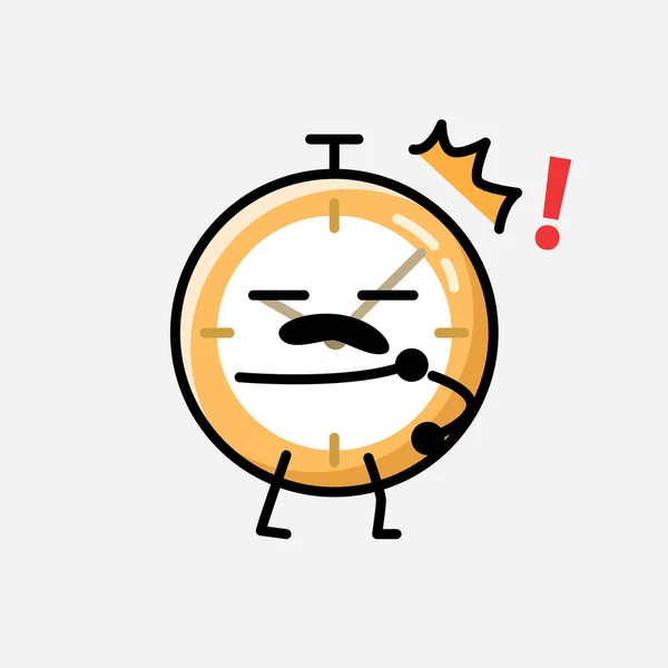 Ilustrace Cute Clock Maskot Vektorový Znak Plochém Stylu Designu — Stockový vektor