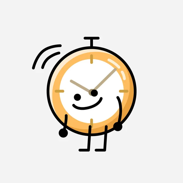 Μια Απεικόνιση Του Χαριτωμένο Ρολόι Μασκότ Χαρακτήρα Διάνυσμα Επίπεδο Στυλ — Διανυσματικό Αρχείο