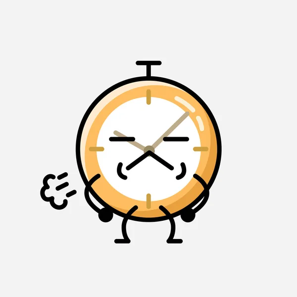 Illustration Cute Clock Mascot Vector Character Flat Design Style — Stock Vector