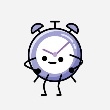 Düz Tasarım Biçimli Şirin Alarm Saat Maskot Vektör Karakteri