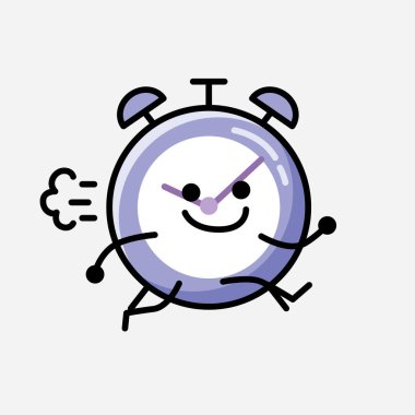 Düz Tasarım Biçimli Şirin Alarm Saat Maskot Vektör Karakteri