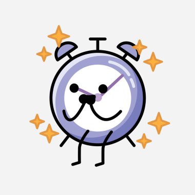 Düz Tasarım Biçimli Şirin Alarm Saat Maskot Vektör Karakteri