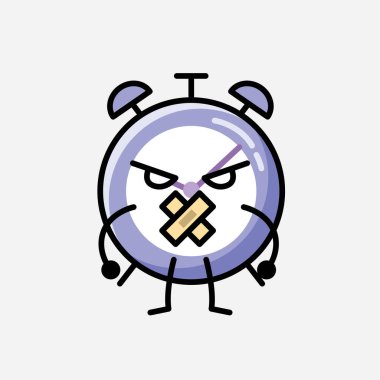 Düz Tasarım Biçimli Şirin Alarm Saat Maskot Vektör Karakteri