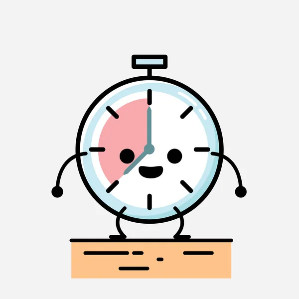 디자인 스타일 Cute Timer Clock Mascot Vector Character — 스톡 벡터