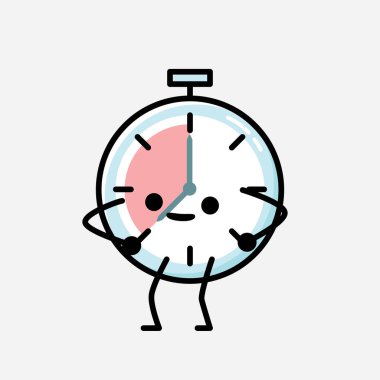 Düz Tasarım Biçimli Şirin Zamanlayıcı Saat Maskot Vektör Karakteri