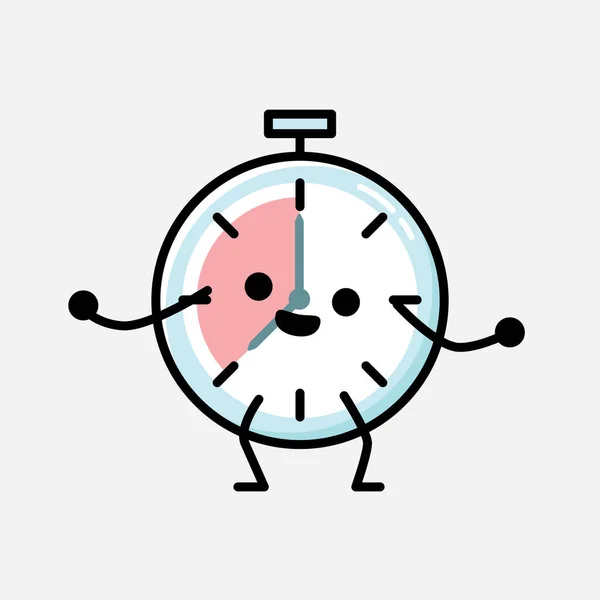 Ilustracja Cute Timer Zegar Wektor Znak Maskotki Stylu Flat Design — Wektor stockowy