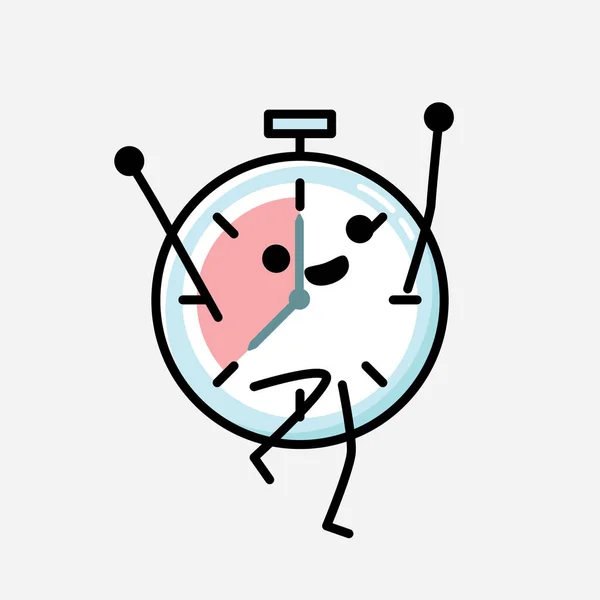 Eine Illustration Von Cute Timer Clock Mascot Vector Character Flachen — Stockvektor