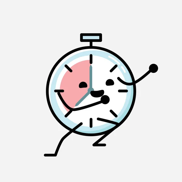 Eine Illustration Von Cute Timer Clock Mascot Vector Character Flachen — Stockvektor