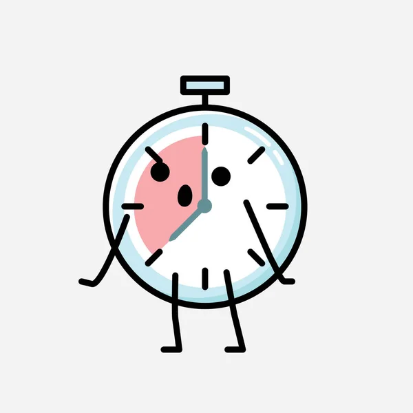 Uma Ilustração Cute Timer Relógio Mascote Vector Personagem Estilo Design — Vetor de Stock