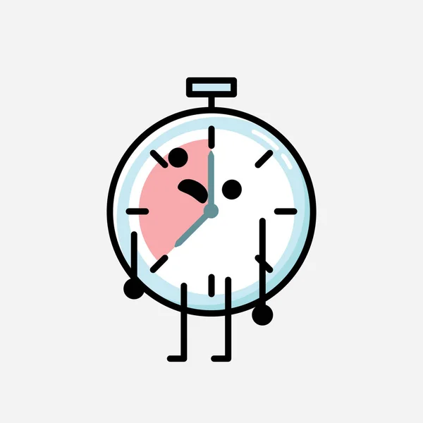 Eine Illustration Von Cute Timer Clock Mascot Vector Character Flachen — Stockvektor