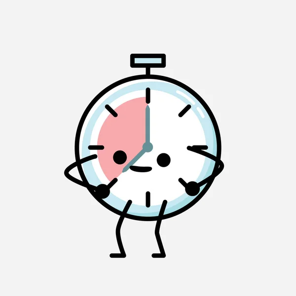Illustration Cute Timer Clock Mascot Vector Character Flat Design Style — Stock Vector