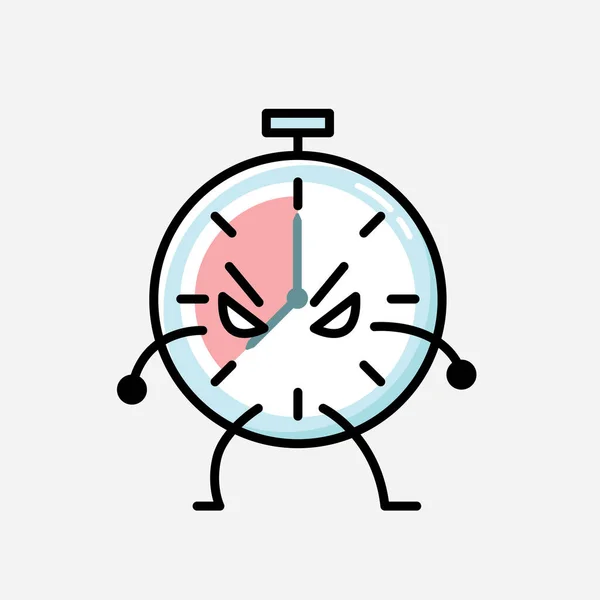 Μια Απεικόνιση Του Χαριτωμένο Ρολόι Ρολόι Μασκότ Διάνυσμα Χαρακτήρα Επίπεδο — Διανυσματικό Αρχείο
