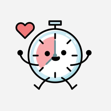 Düz Tasarım Biçimli Şirin Zamanlayıcı Saat Maskot Vektör Karakteri