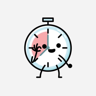 Düz Tasarım Biçimli Şirin Zamanlayıcı Saat Maskot Vektör Karakteri