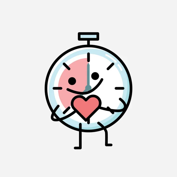 Uma Ilustração Cute Timer Relógio Mascote Vector Personagem Estilo Design — Vetor de Stock