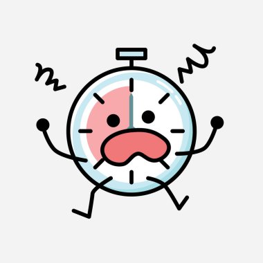 Düz Tasarım Biçimli Şirin Zamanlayıcı Saat Maskot Vektör Karakteri