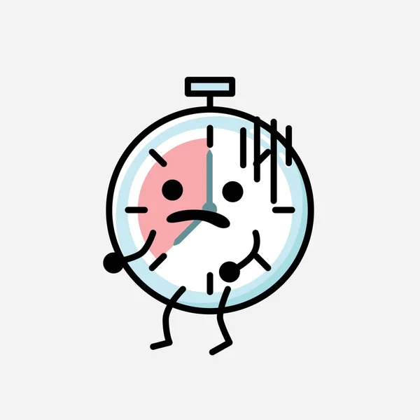 Eine Illustration Von Cute Timer Clock Mascot Vector Character Flachen — Stockvektor