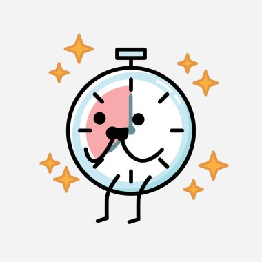 Düz Tasarım Biçimli Şirin Zamanlayıcı Saat Maskot Vektör Karakteri