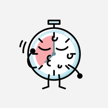 Düz Tasarım Biçimli Şirin Zamanlayıcı Saat Maskot Vektör Karakteri