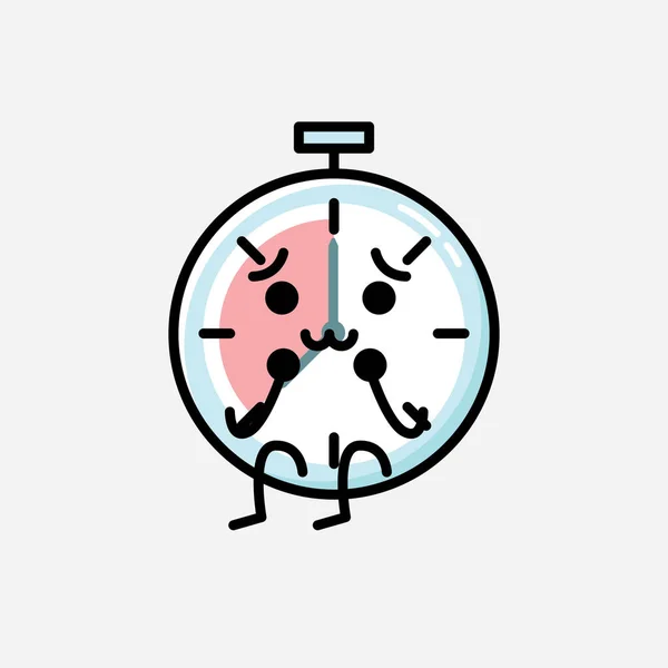 Illustration Cute Timer Clock Mascot Vector Character Flat Design Style — Stock Vector