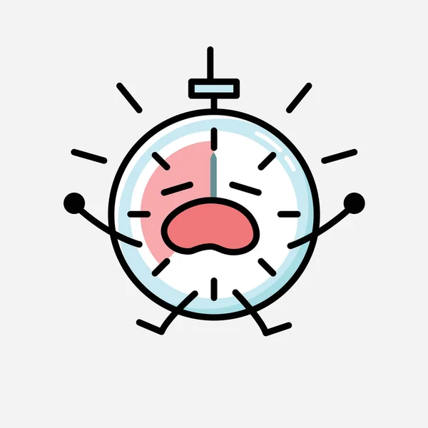 Eine Illustration Von Cute Timer Clock Mascot Vector Character Flachen — Stockvektor