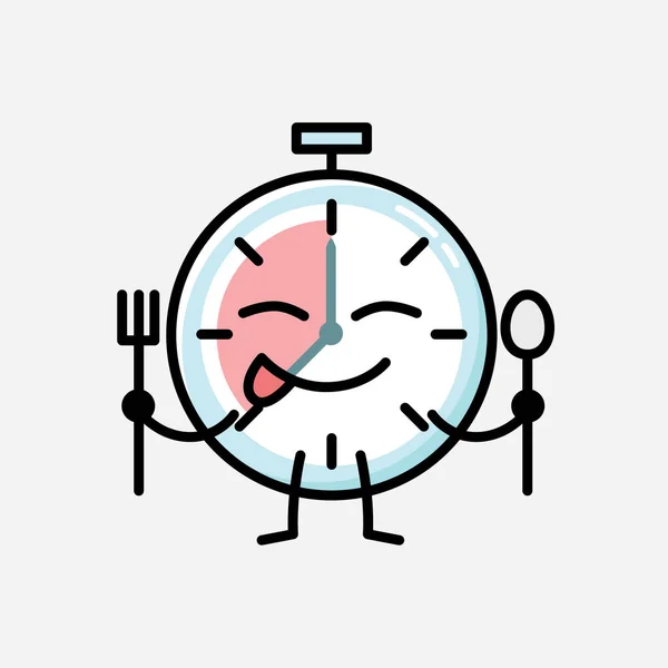 Illustration Cute Timer Clock Mascot Vector Character Flat Design Style — Stock Vector