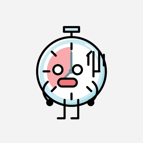 Eine Illustration Von Cute Timer Clock Mascot Vector Character Flachen — Stockvektor