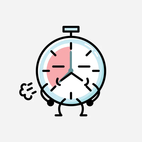 Uma Ilustração Cute Timer Relógio Mascote Vector Personagem Estilo Design — Vetor de Stock