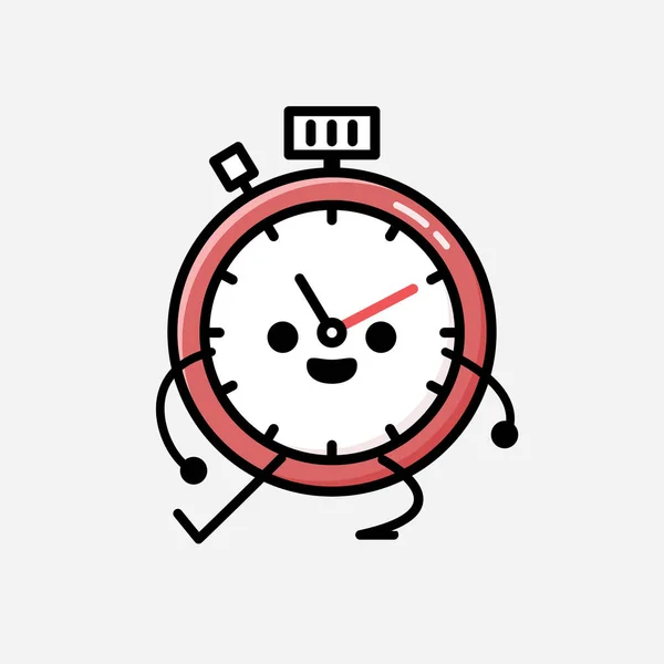 Illustration Cute Sport Timer Mascot Vector Character Flat Design Style — Stock Vector