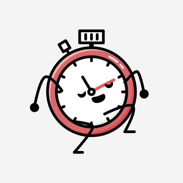 Een Illustratie Van Schattige Sport Timer Mascotte Vector Karakter Vlakke — Stockvector