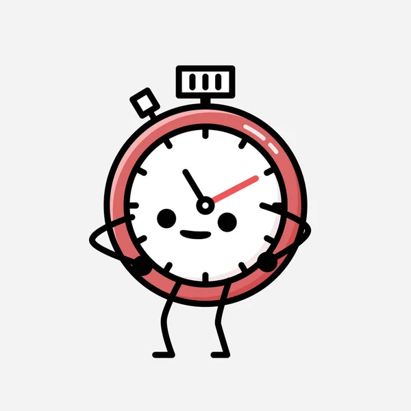 Illustration Cute Sport Timer Mascot Vector Character Flat Design Style — Stock Vector