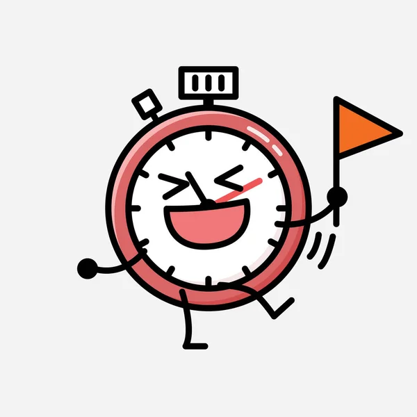 Illustration Söt Sport Timer Maskot Vektor Karaktär Platt Design Stil — Stock vektor