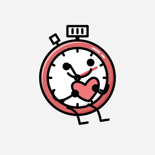 Illustration Söt Sport Timer Maskot Vektor Karaktär Platt Design Stil — Stock vektor