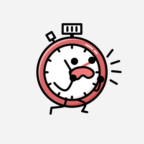Illustration Cute Sport Timer Mascot Vector Character Flat Design Style — Stock Vector