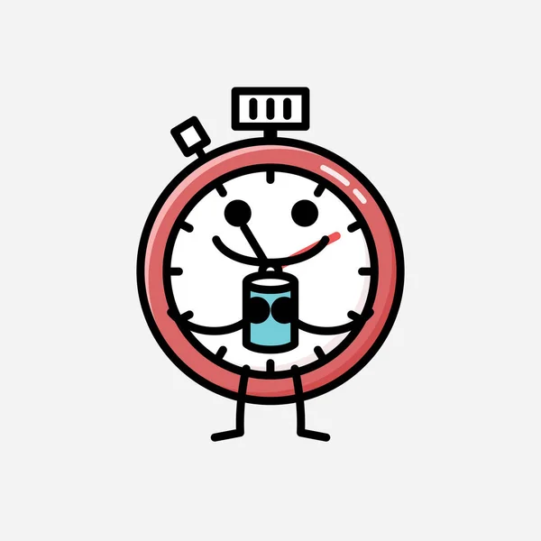 Illustration Cute Sport Timer Mascot Vector Character Flat Design Style — Stock Vector