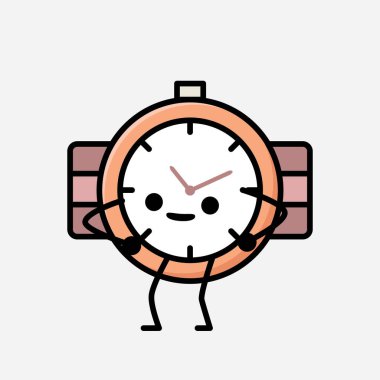 Düz Tasarım Biçimli Şirin El Saati Maskot Vektör Karakteri