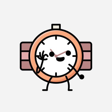 Düz Tasarım Biçimli Şirin El Saati Maskot Vektör Karakteri