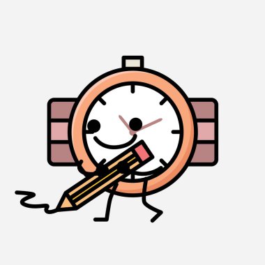 Düz Tasarım Biçimli Şirin El Saati Maskot Vektör Karakteri