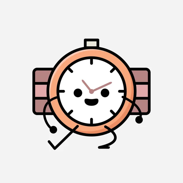 Une Illustration Mignonne Mascotte Montre Main Caractère Vectoriel Dans Style — Image vectorielle