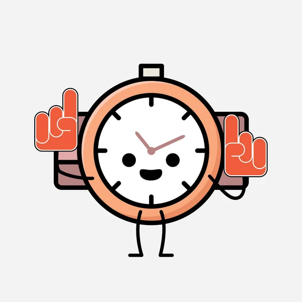 Een Illustratie Van Schattige Hand Horloge Mascotte Vector Karakter Platte — Stockvector