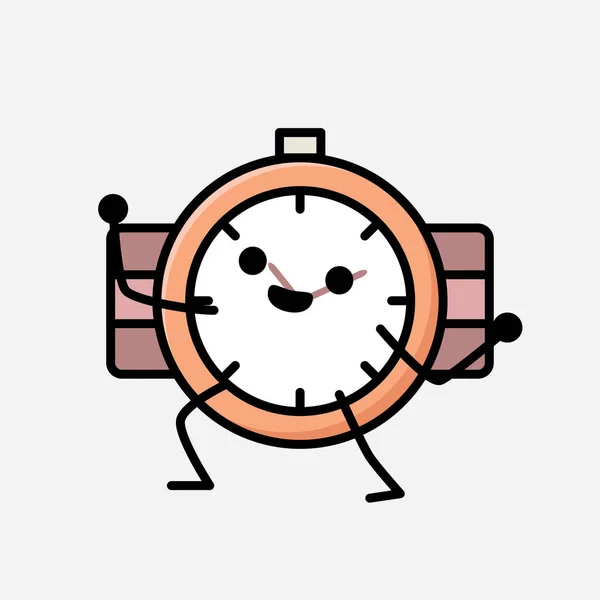 Eine Illustration Von Cute Hand Watch Mascot Vector Character Flachen — Stockvektor