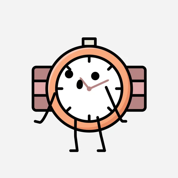 Eine Illustration Von Cute Hand Watch Mascot Vector Character Flachen — Stockvektor