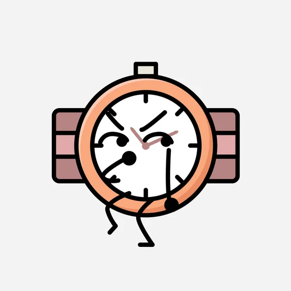 Illustration Cute Hand Watch Mascot Vector Character Flat Design Style — Stock Vector
