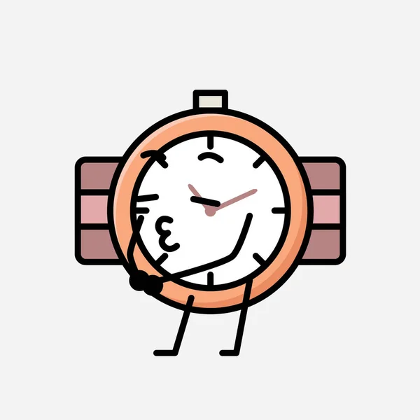 Uma Ilustração Personagem Bonito Vetor Mascote Relógio Mão Estilo Liso —  Vetores de Stock