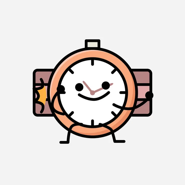 Ілюстрація Милого Ручного Годинника Талісман Векторний Персонаж Стилі Плоского Дизайну — стоковий вектор