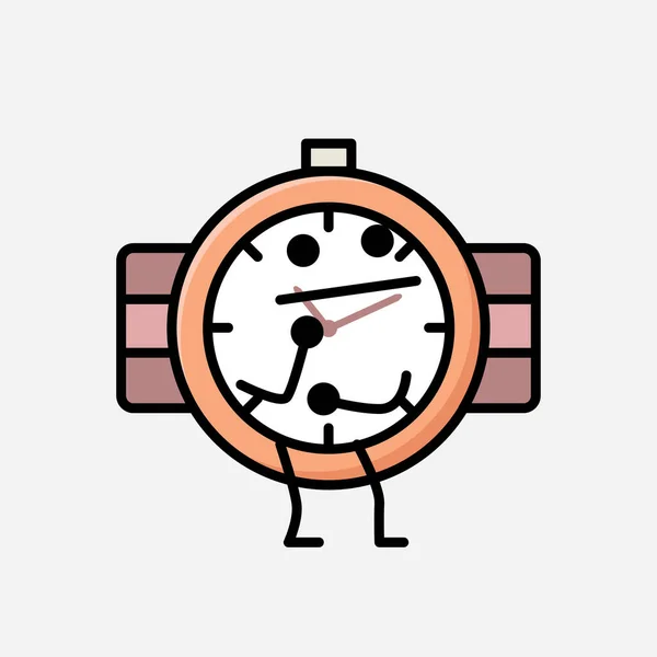 Uma Ilustração Personagem Bonito Vetor Mascote Relógio Mão Estilo Liso — Vetor de Stock