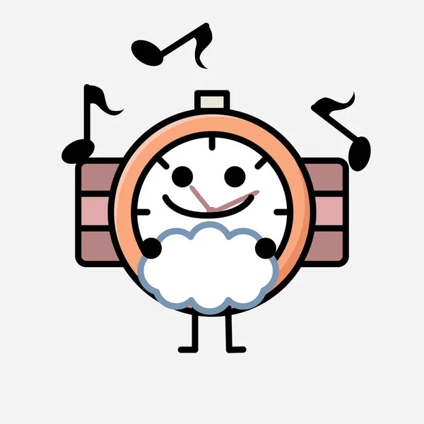 Illustrazione Carino Orologio Della Mascotte Personaggio Vettoriale Stile Design Piatto — Vettoriale Stock