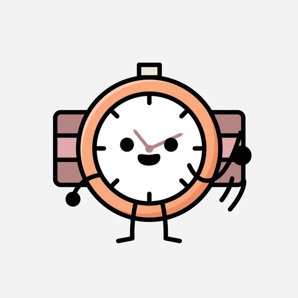 Ілюстрація Милого Ручного Годинника Талісман Векторний Персонаж Стилі Плоского Дизайну — стоковий вектор
