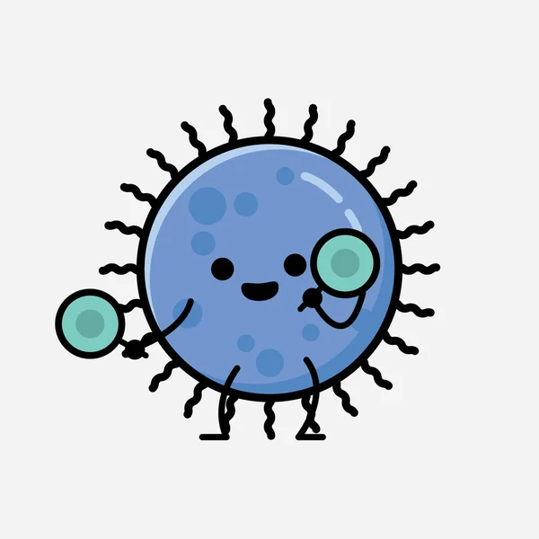 Een Illustratie Van Schattig Blauw Virus Mascotte Vector Karakter Vlakke — Stockvector