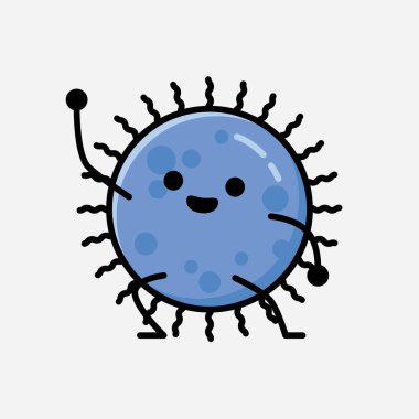 Düz Tasarım Biçimli Şirin Mavi Virüs Maskot Vektör Karakteri